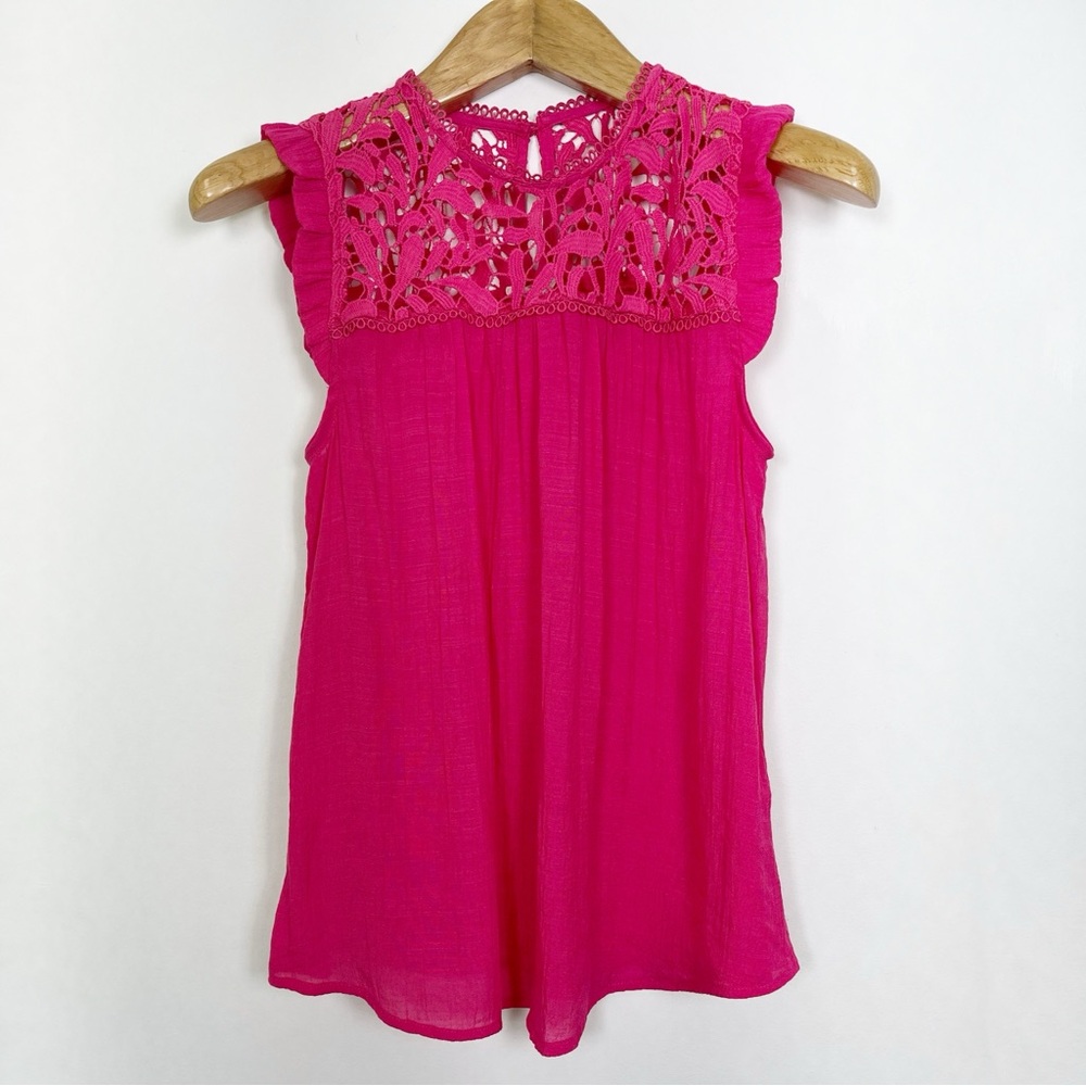 Mine Pink Crochet Lace Bohemian Sleeveless Blouse Size Medium Flowy